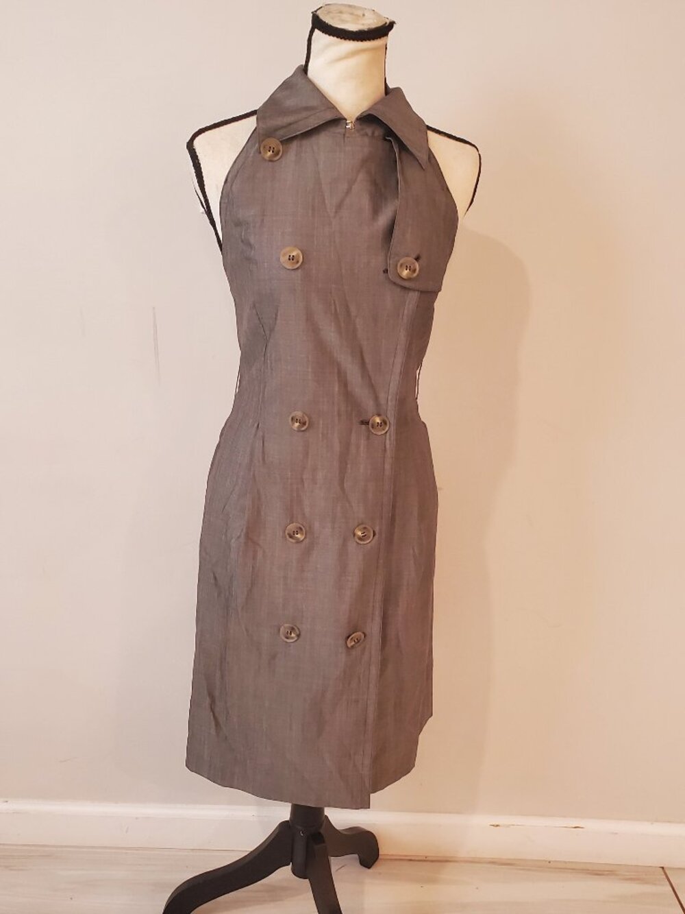 Max Mara Wool Silk Double Breasted Trench Halter Dress sz 2